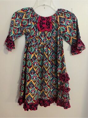 Girls' Sage & Lilly Teal & Fuchsia Geometric Ruffle Casual Dress